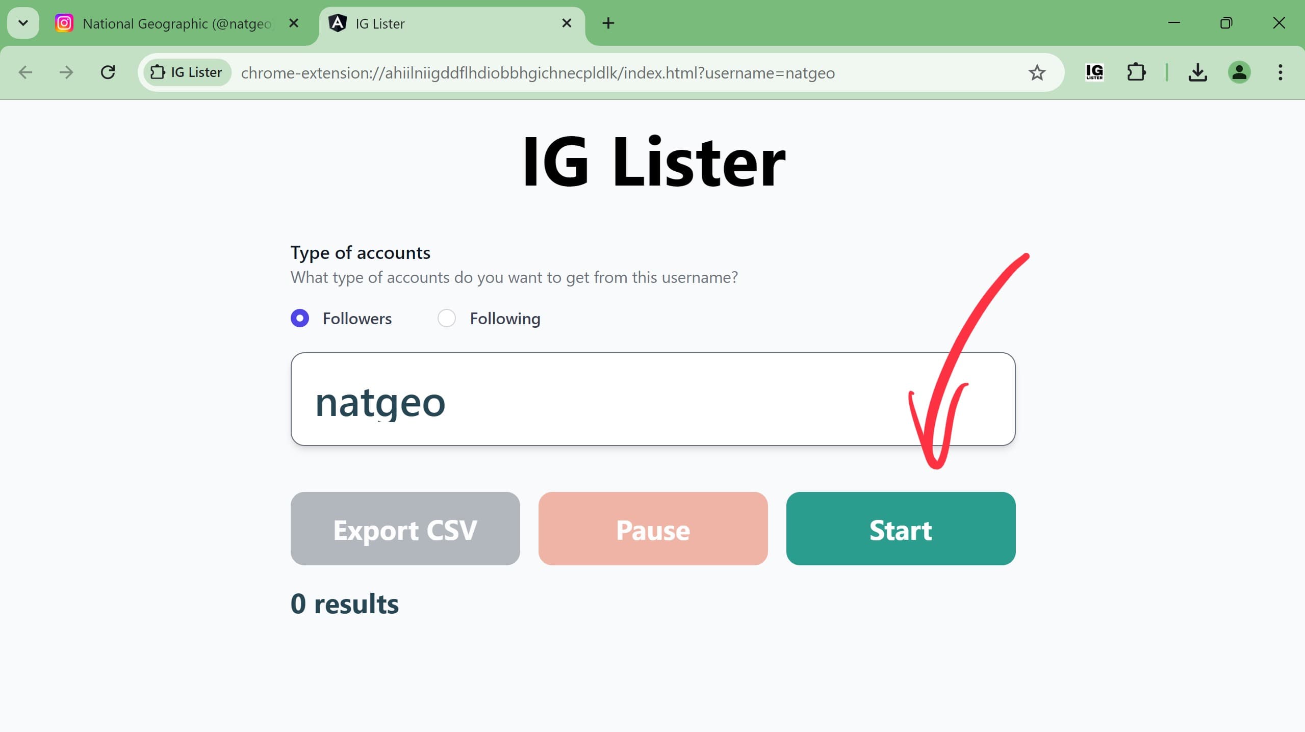 Press the Start button to begin scraping